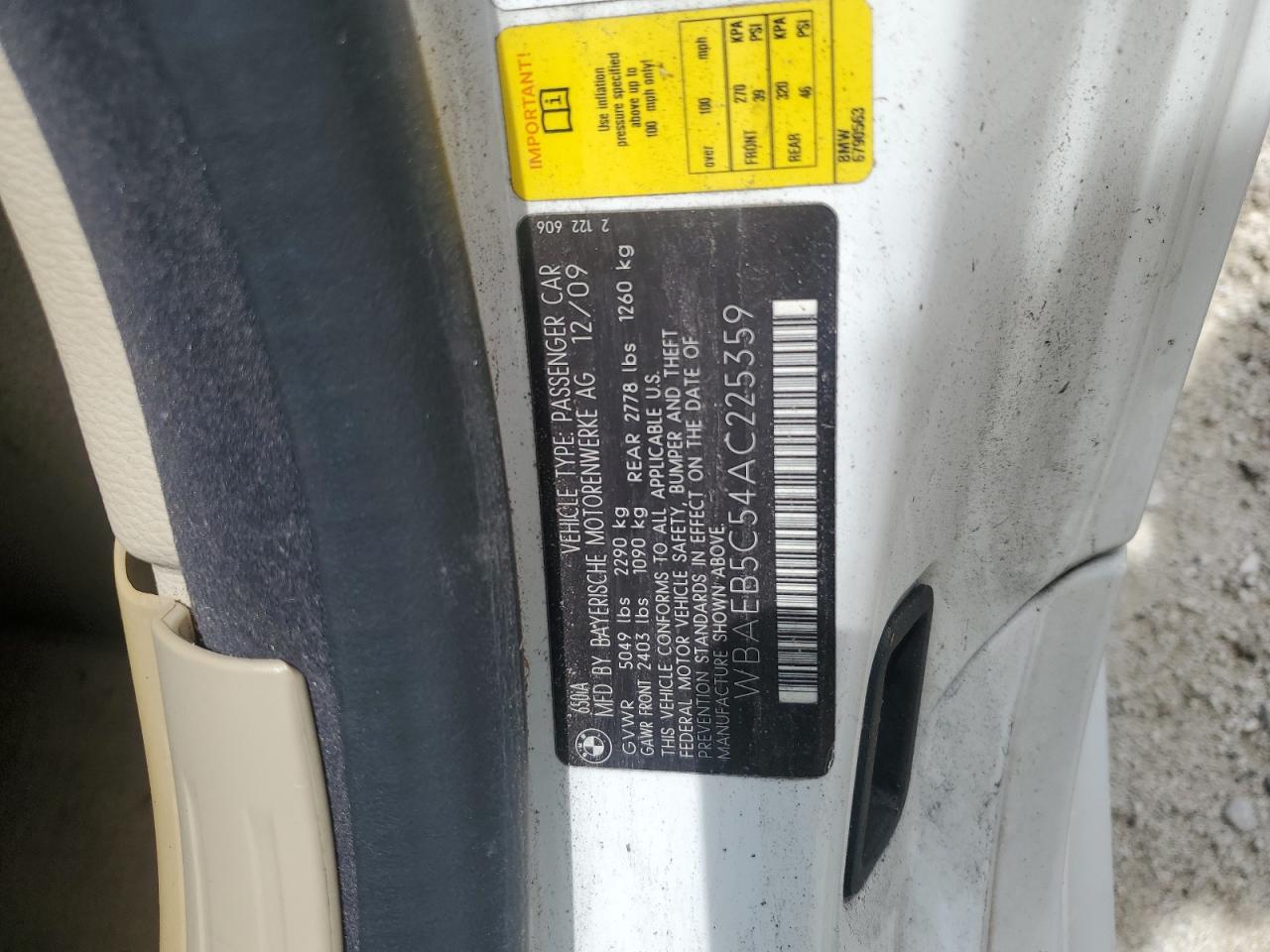 2010 BMW 650 I VIN: WBAEB5C54AC225359 Lot: 62150455