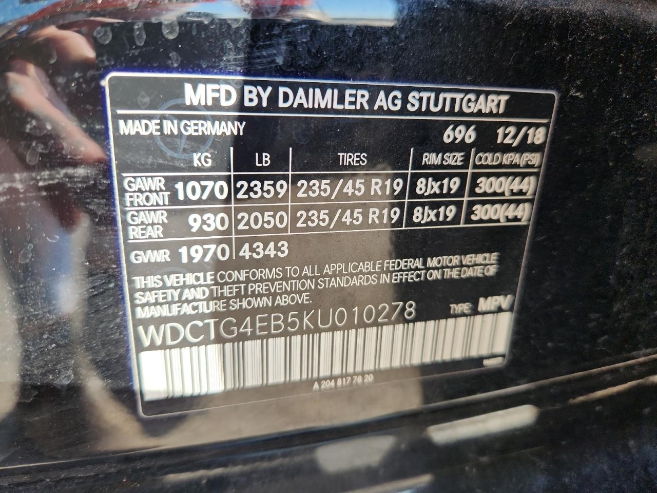 2019 Mercedes-Benz Gla 250 VIN: WDCTG4EB5KU010278 Lot: 61487165