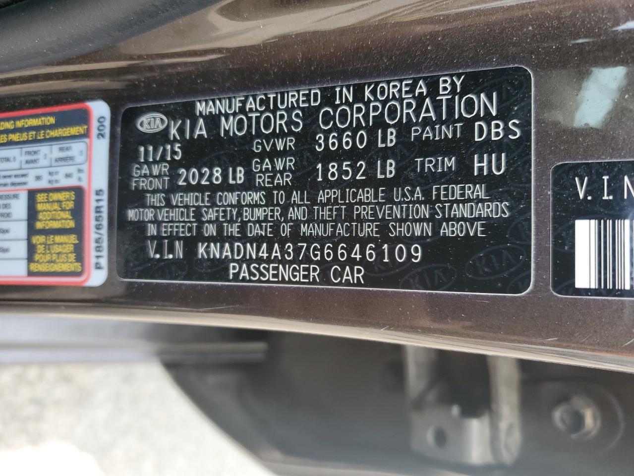 2016 Kia Rio Ex VIN: KNADN4A37G6646109 Lot: 59276695