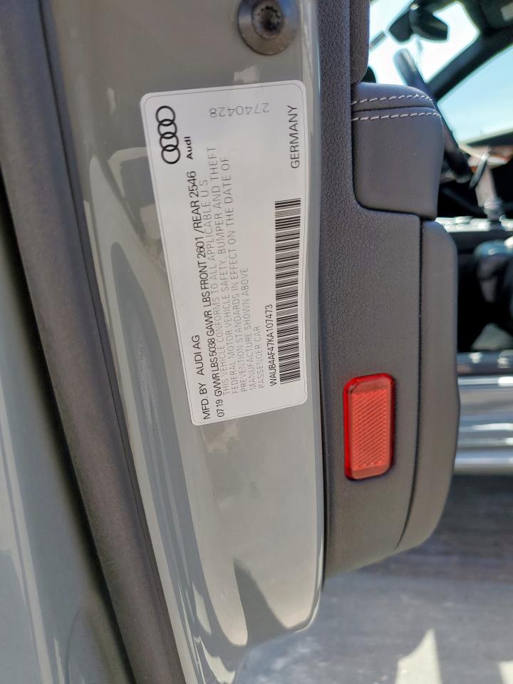 2019 Audi S4 Premium Plus VIN: WAUB4AF47KA107473 Lot: 61030565