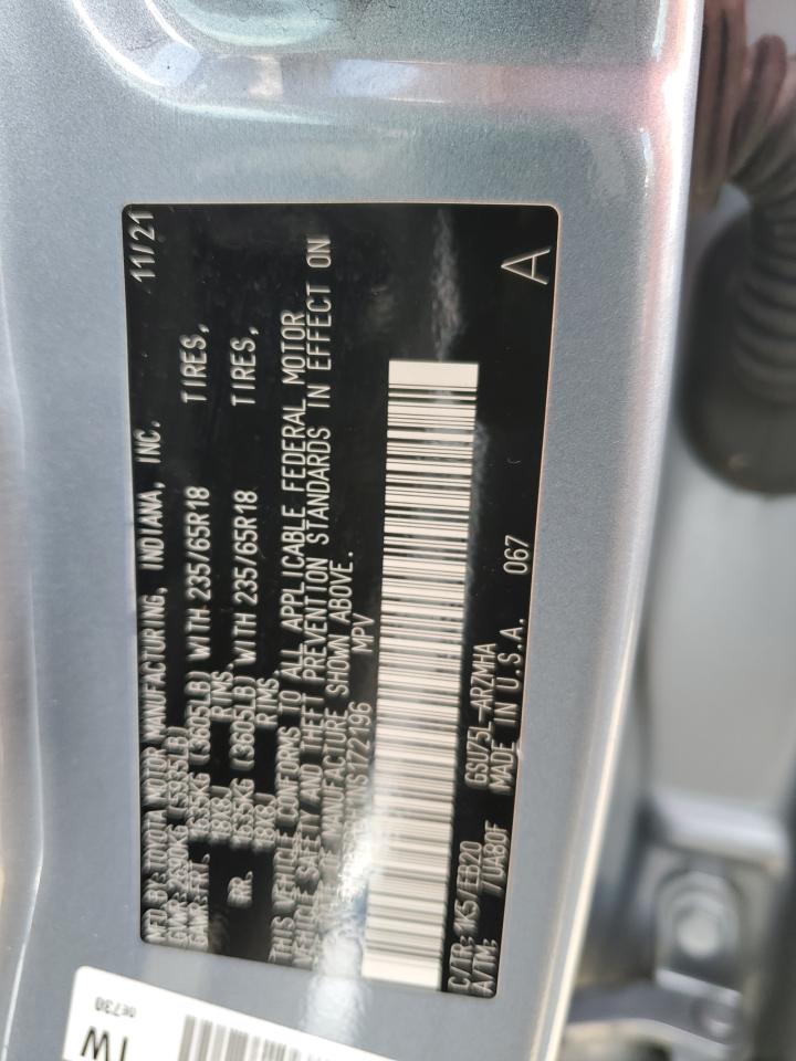 2022 Toyota Highlander Xle VIN: 5TDGZRBH1NS172196 Lot: 61736715
