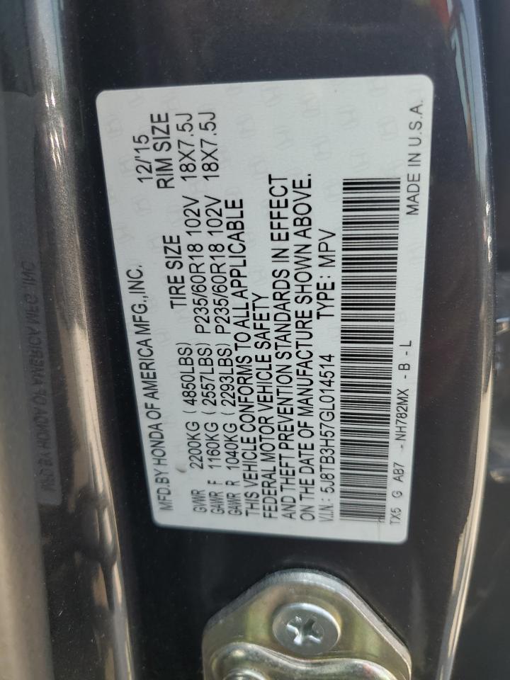 2016 Acura Rdx Technology VIN: 5J8TB3H57GL014514 Lot: 57514025