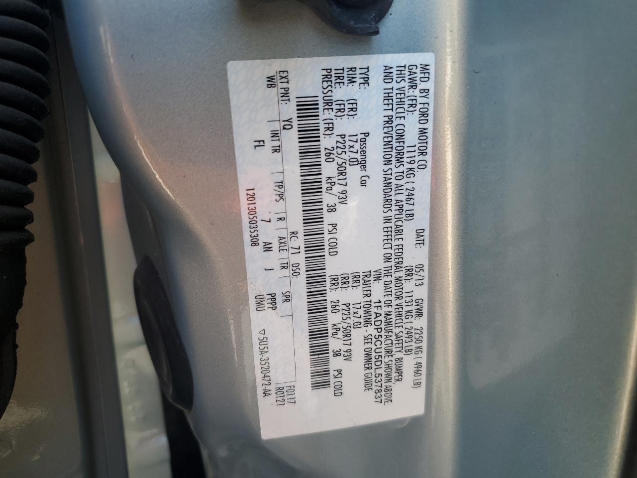 2013 Ford C-Max Premium VIN: 1FADP5CU5DL537837 Lot: 62569655