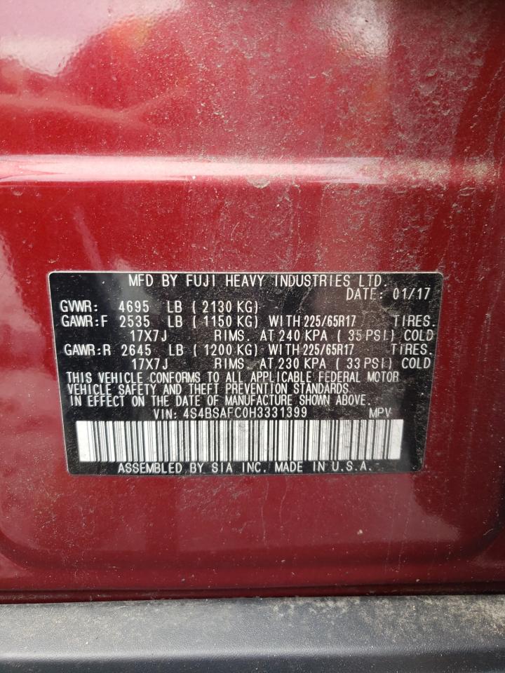 2017 Subaru Outback 2.5I Premium VIN: 4S4BSAFC0H3331399 Lot: 62707185