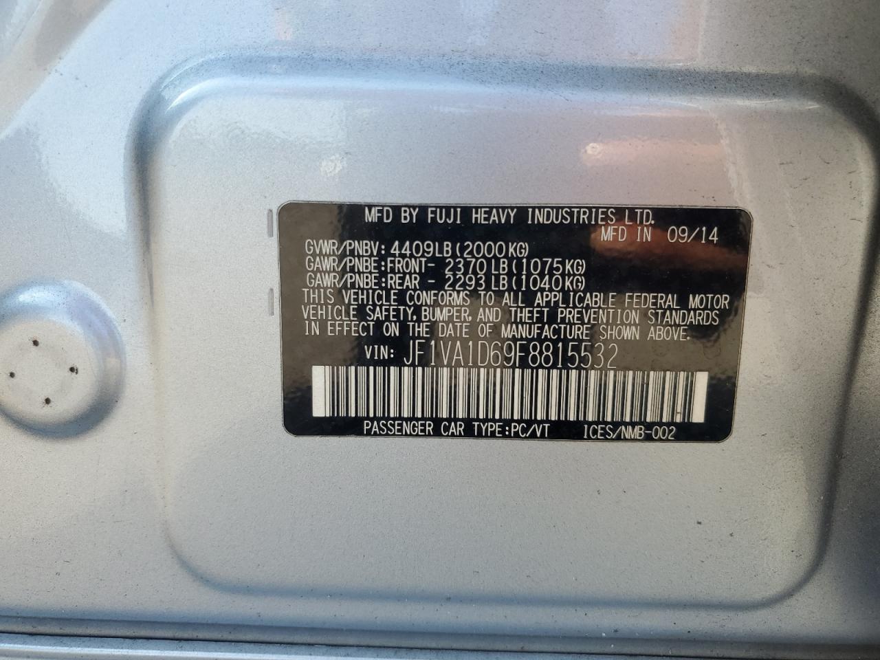2015 Subaru Wrx Premium VIN: JF1VA1D69F8815532 Lot: 62452325