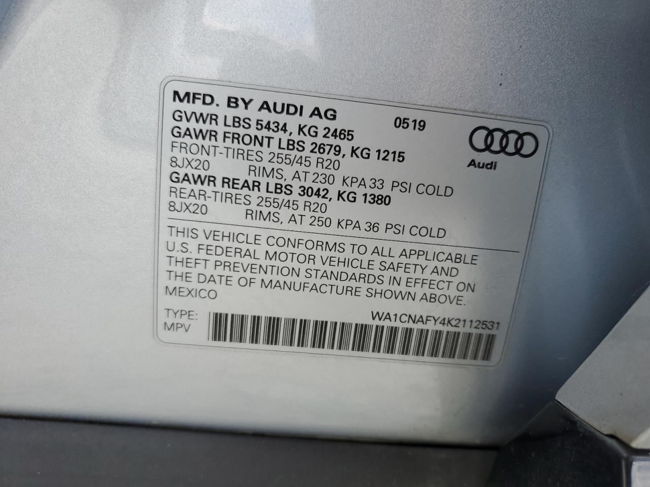 2019 Audi Q5 Prestige VIN: WA1CNAFY4K2112531 Lot: 63016765