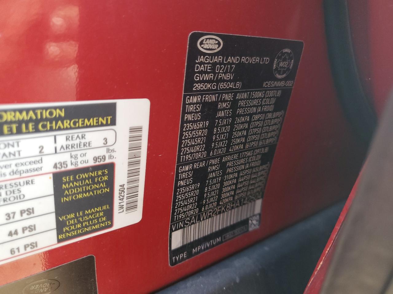 2017 Land Rover Range Rover Sport Hse VIN: SALWR2FK8HA142504 Lot: 61456045