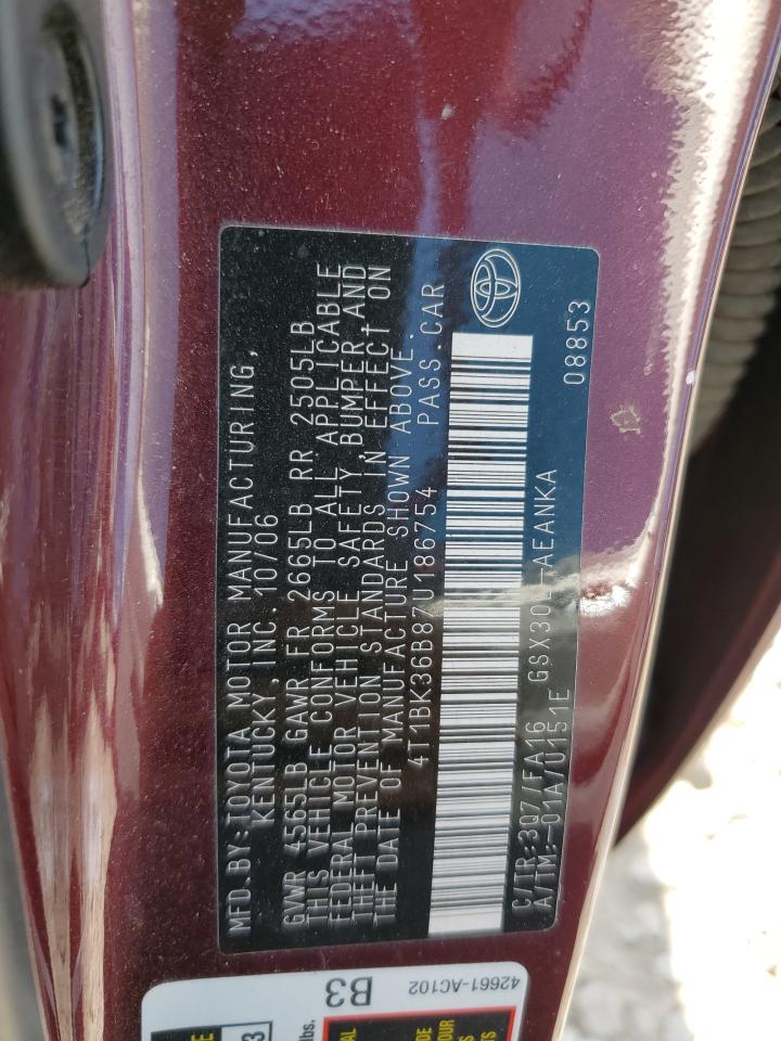 2007 Toyota Avalon Xl VIN: 4T1BK36B87U186754 Lot: 60476745
