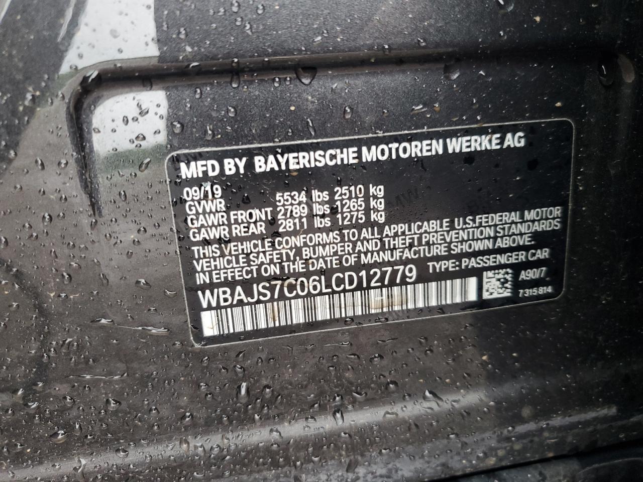 2020 BMW M550Xi VIN: WBAJS7C06LCD12779 Lot: 61136215
