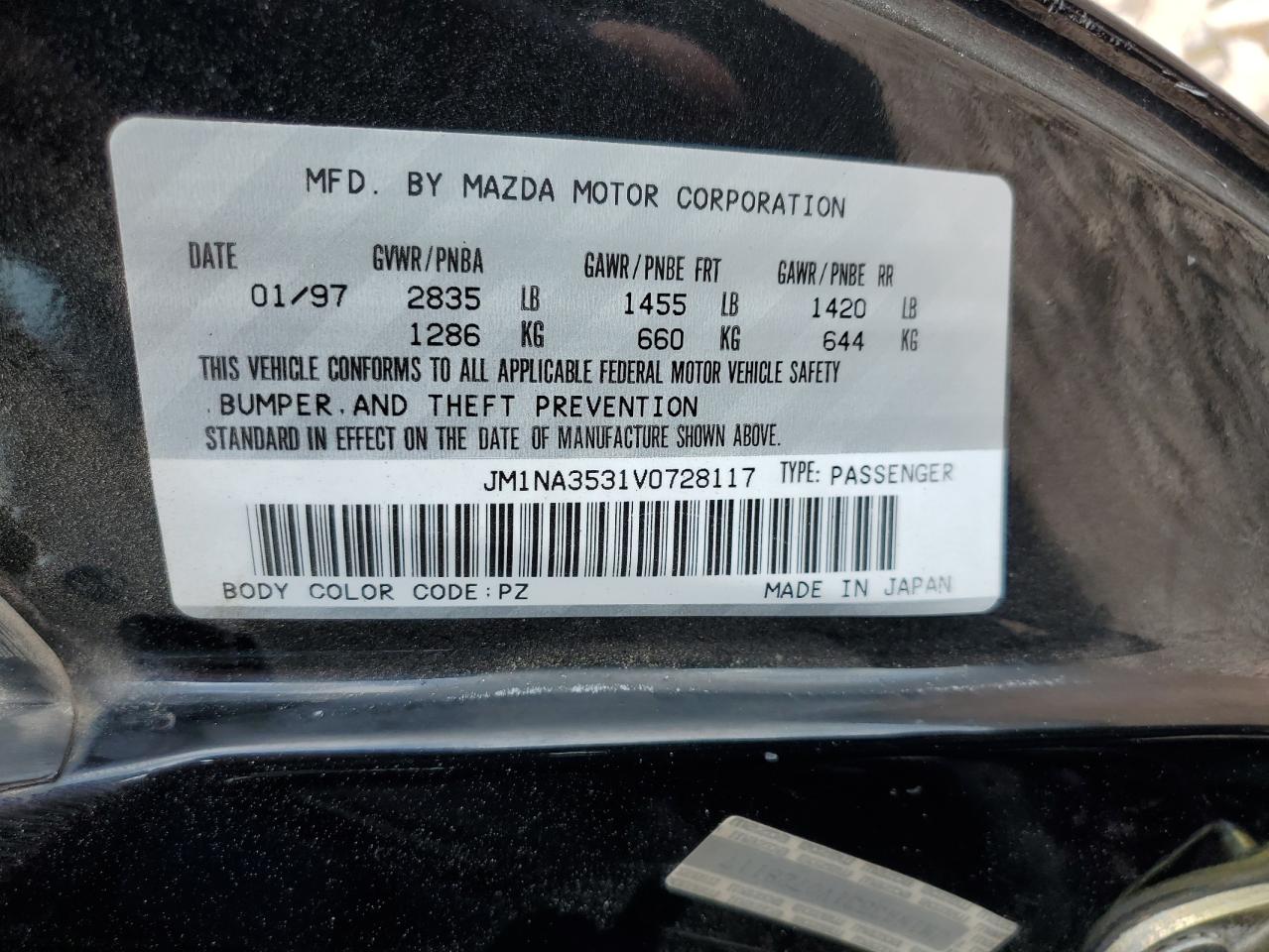 1997 Mazda Mx-5 Miata VIN: JM1NA3531V0728117 Lot: 60910945