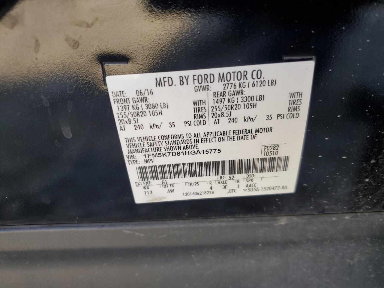 FORD EXPLORER 2017 VIN 1FM5K7D81HGA15775 zdjęcie 12