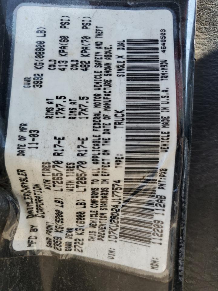 2004 Dodge Ram 2500 St VIN: 1D7KU28D24J177574 Lot: 58991145