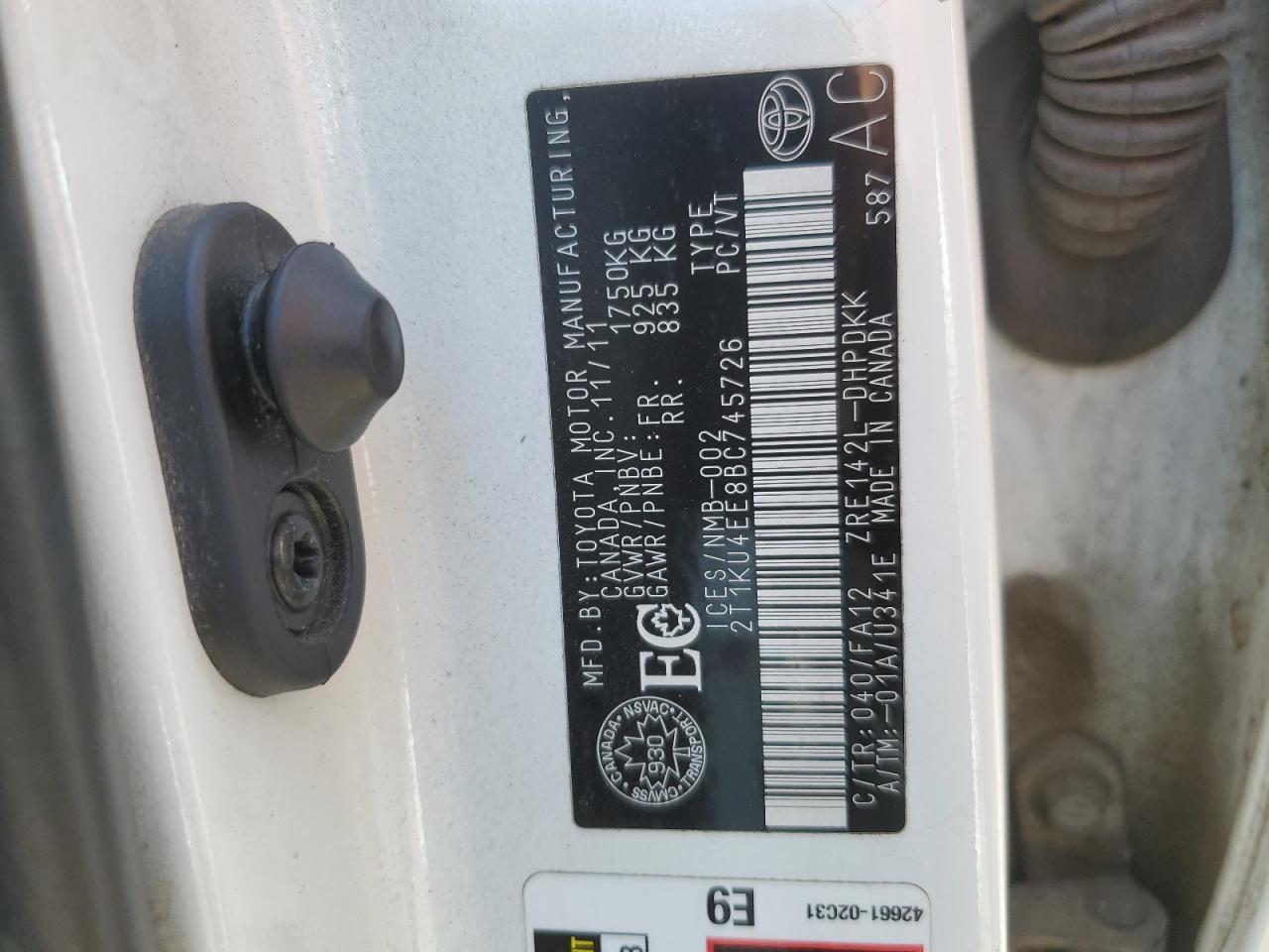 2011 Toyota Corolla Matrix VIN: 2T1KU4EE8BC745726 Lot: 59806685