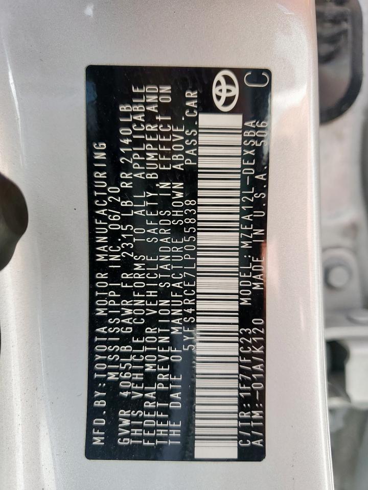 5YFS4RCE7LP055838 TOYOTA COROLLA 2020