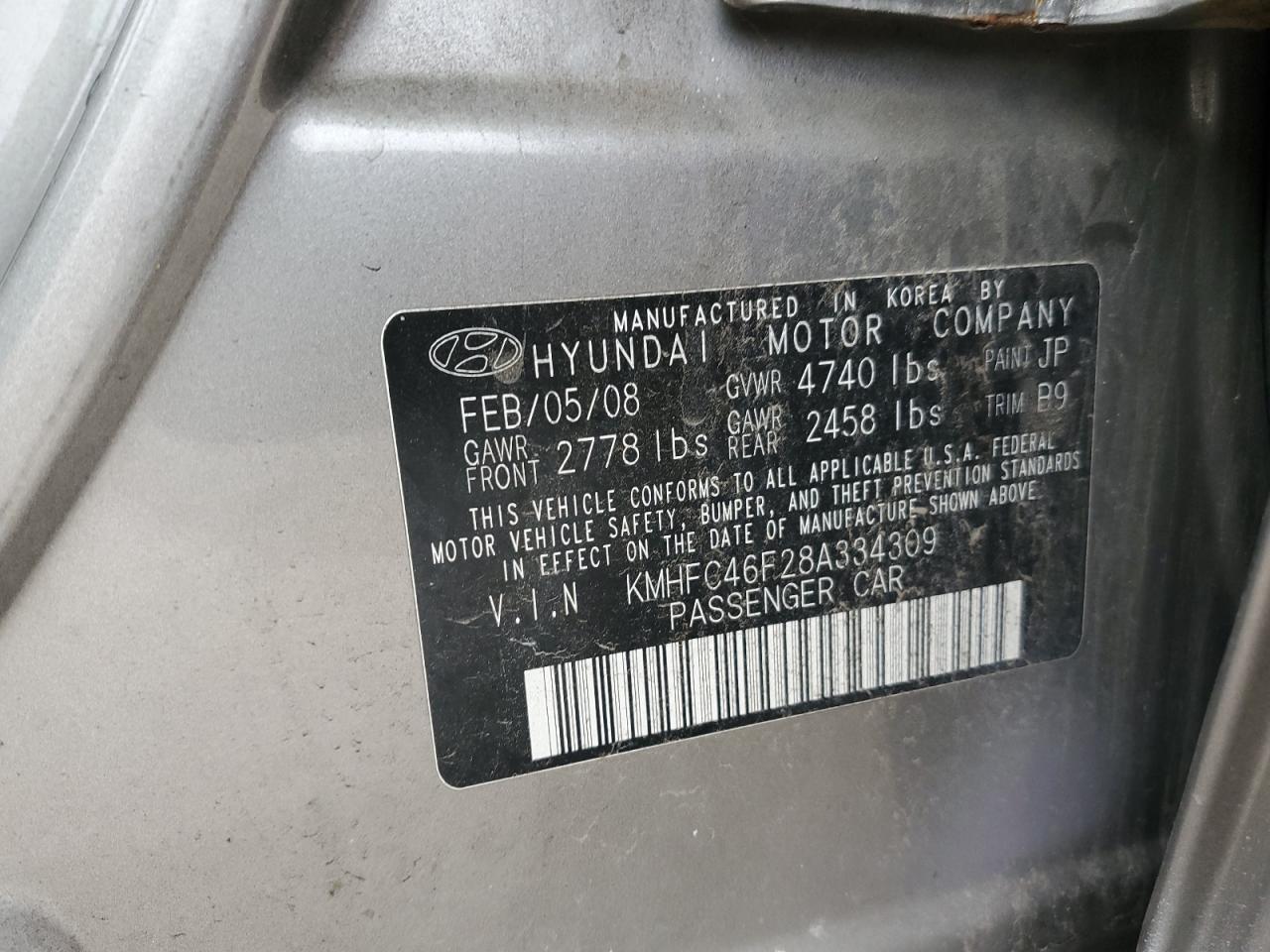 2008 Hyundai Azera Se VIN: KMHFC46F28A334309 Lot: 51693325