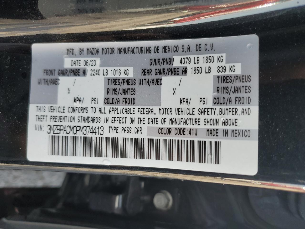 2023 Mazda 3 Preferred VIN: 3MZBPACM0PM374413 Lot: 63022915