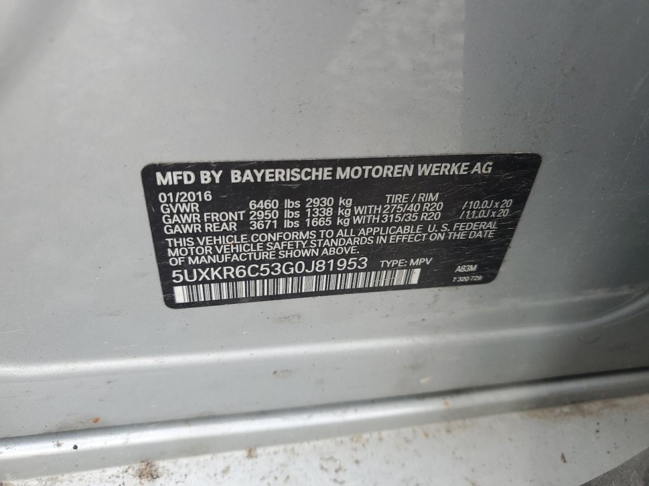 2016 BMW X5 xDrive50I VIN: 5UXKR6C53G0J81953 Lot: 61087475