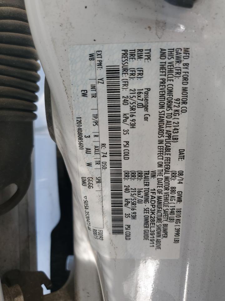 2014 Ford Focus Se VIN: 1FADP3K28EL391911 Lot: 62848605