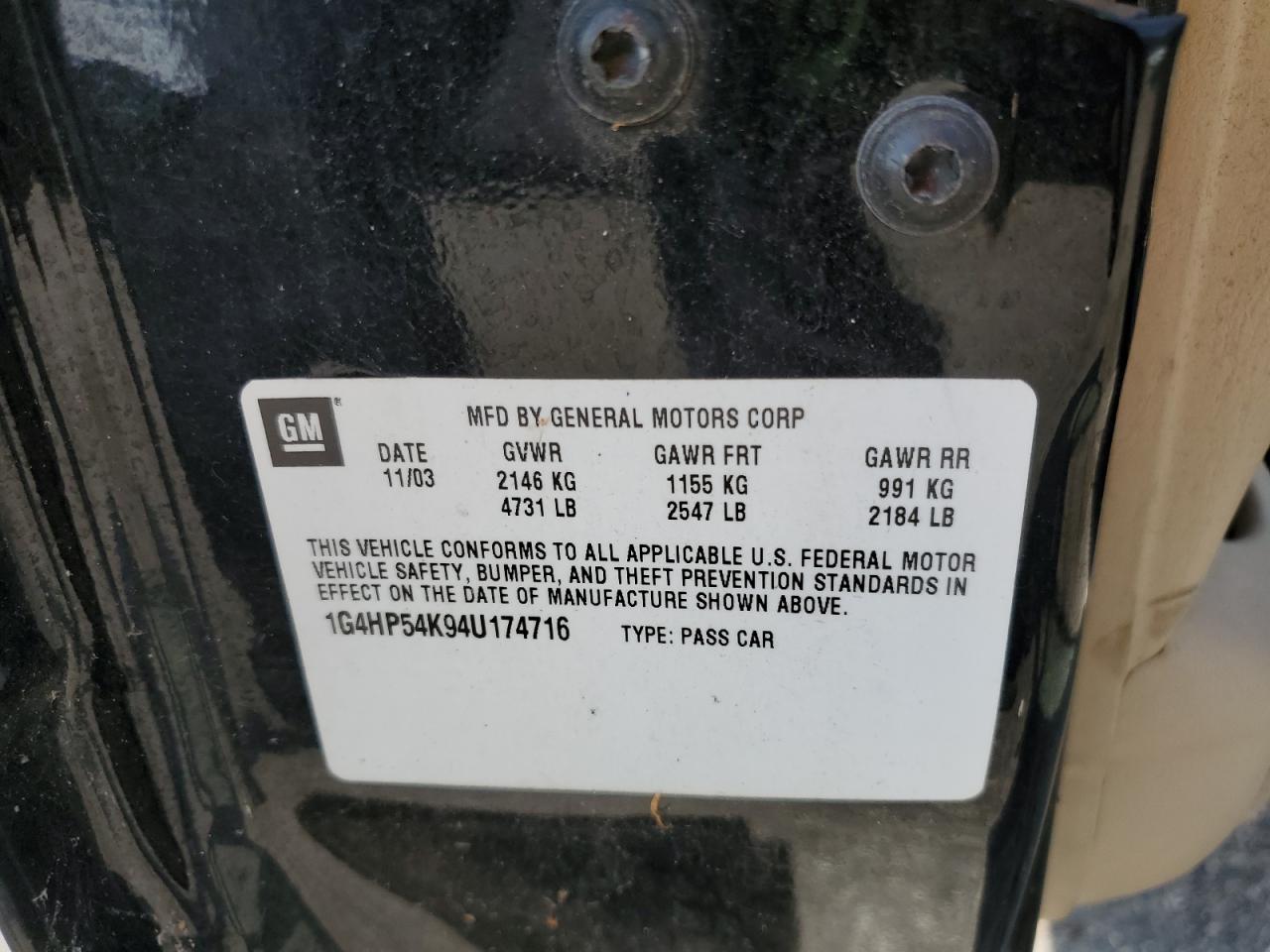 2004 Buick Lesabre Custom VIN: 1G4HP54K94U174716 Lot: 62326135