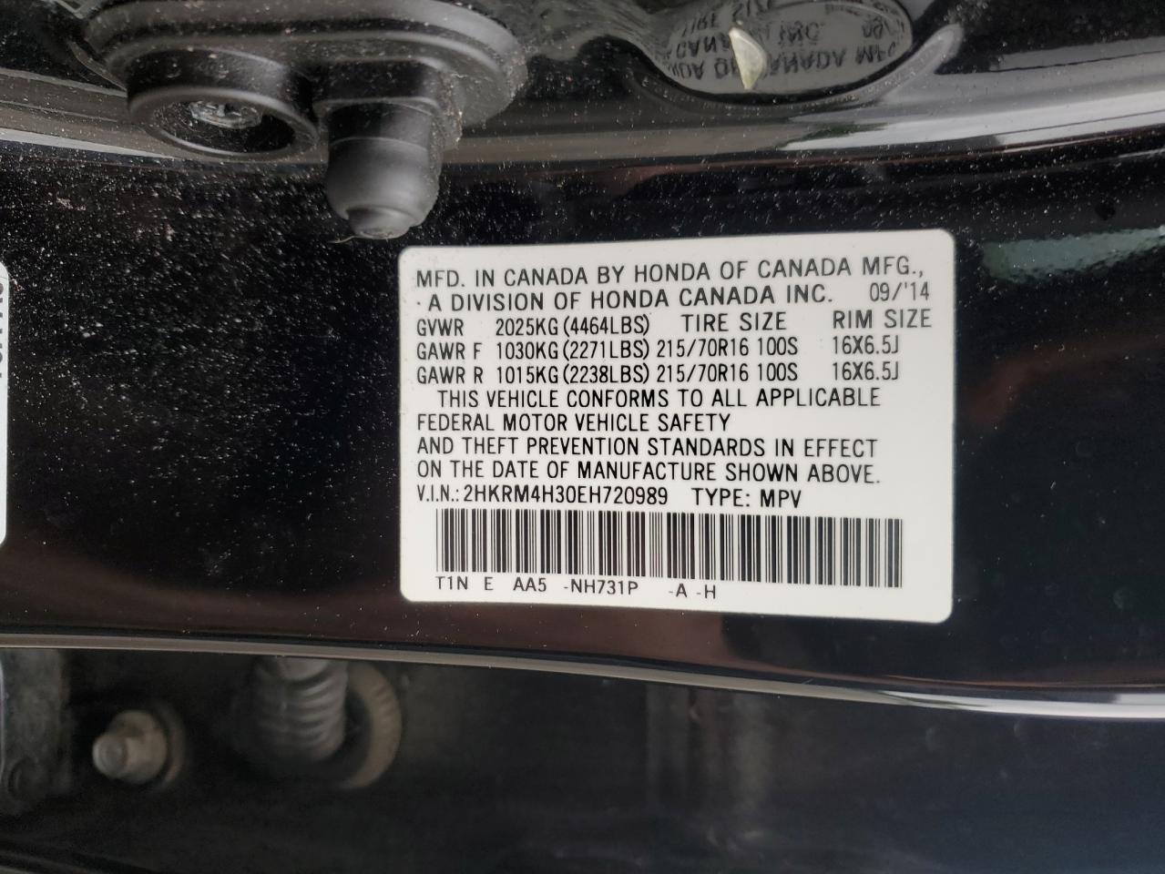2014 Honda Cr-V Lx VIN: 2HKRM4H30EH720989 Lot: 61542765