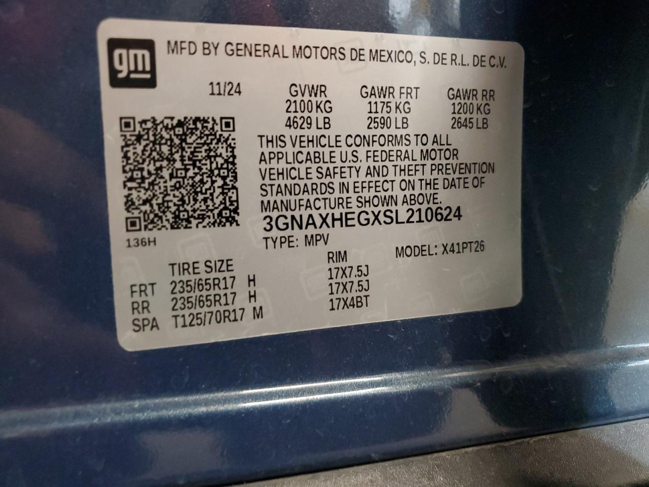 3GNAXHEGXSL210624 CHEVROLET EQUINOX 2025