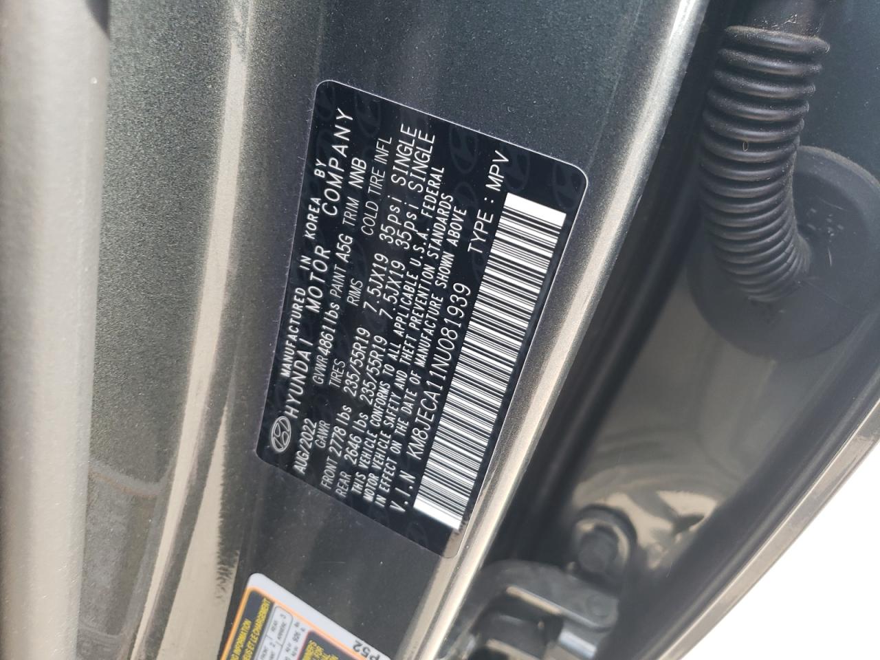 2022 Hyundai Tucson Limited VIN: KM8JECA11NU081939 Lot: 60797125