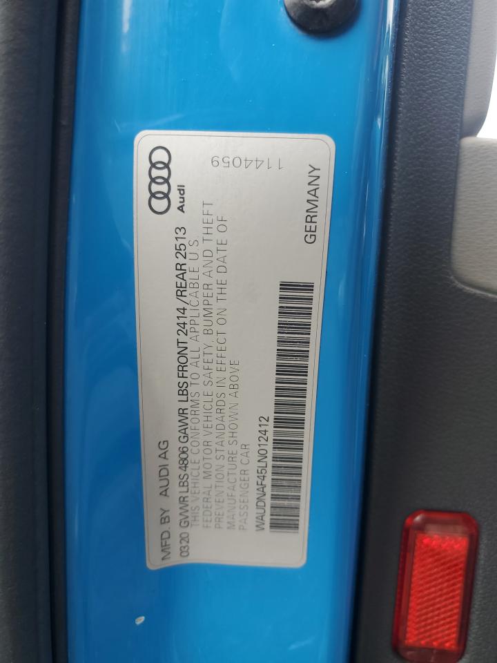 2020 Audi A4 Premium VIN: WAUDNAF45LN012412 Lot: 61388195