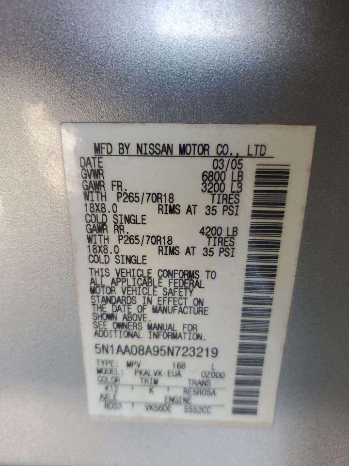 2005 Nissan Armada Se VIN: 5N1AA08A95N723219 Lot: 56726095