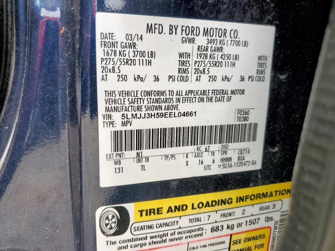 2014 Lincoln Navigator L VIN: 5LMJJ3H59EEL04661 Lot: 62520315
