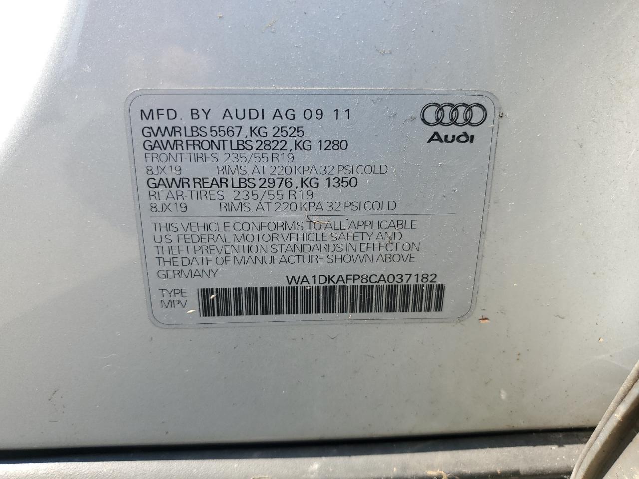 2012 Audi Q5 Premium Plus VIN: WA1DKAFP8CA037182 Lot: 62754975