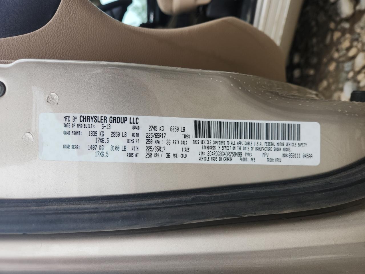 2013 Dodge Grand Caravan Se VIN: 2C4RDGBG4DR759499 Lot: 62387695