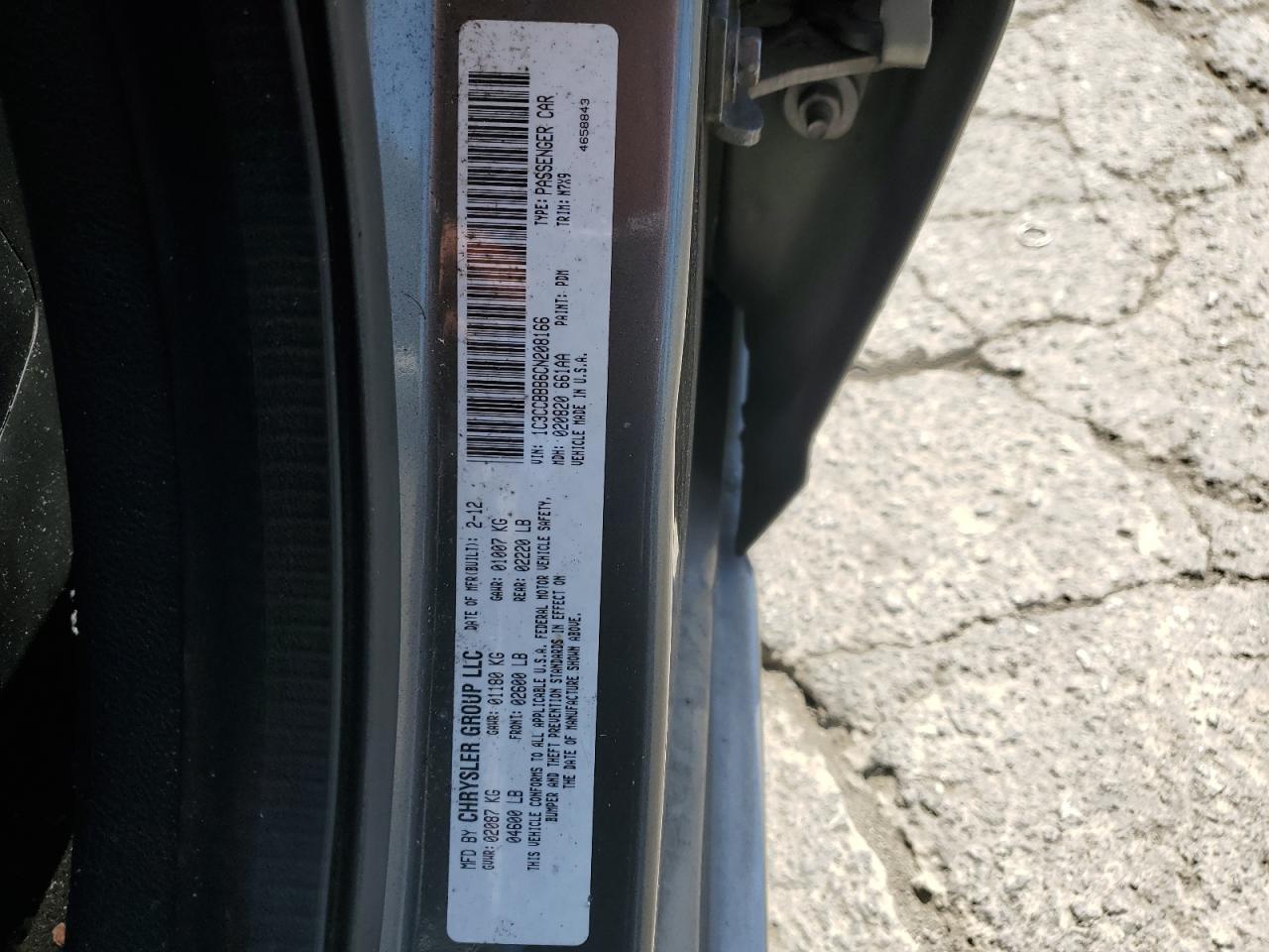 2012 Chrysler 200 Touring VIN: 1C3CCBBB6CN208166 Lot: 60572665
