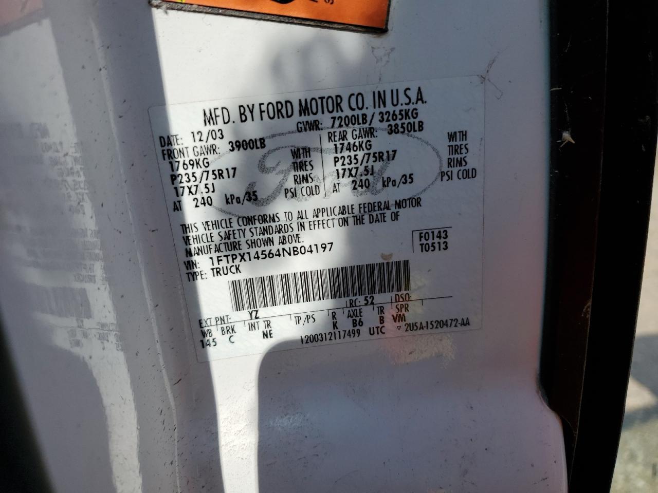 2005 Ford F150 VIN: 1FTRX14W05NA16071 Lot: 84575575