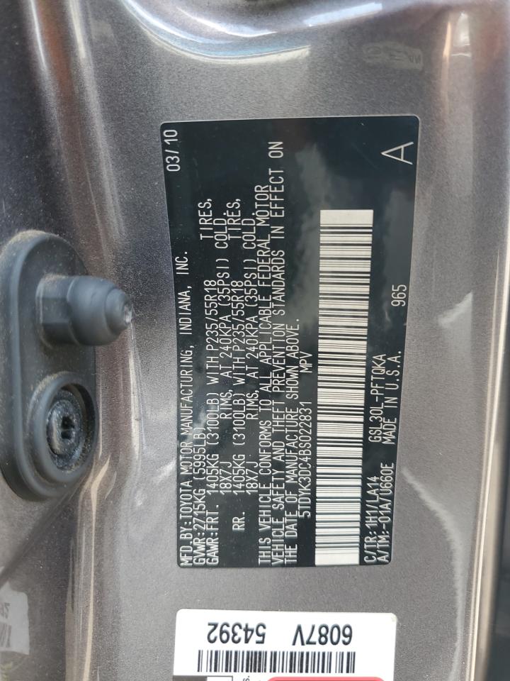 2011 Toyota Sienna Xle VIN: 5TDYK3DC4BS022831 Lot: 63123465