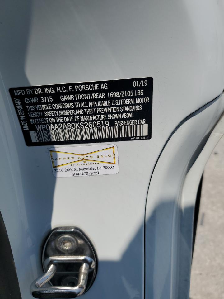 2019 Porsche Cayman Base VIN: WP0AA2A80KS260519 Lot: 59036735