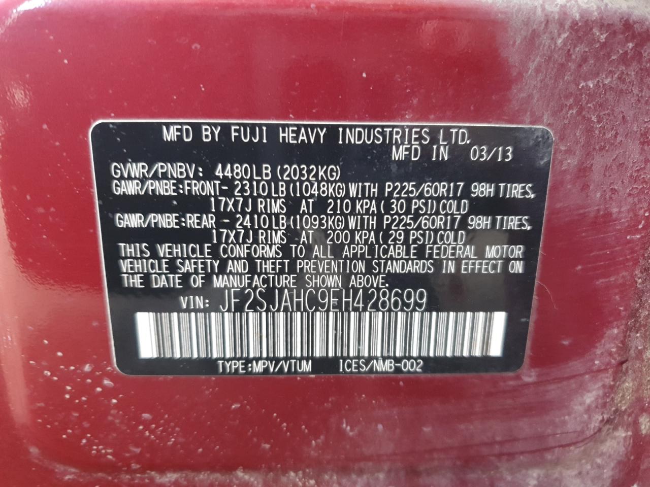 2014 Subaru Forester 2.5I Limited VIN: JF2SJAHC9EH428699 Lot: 62094085
