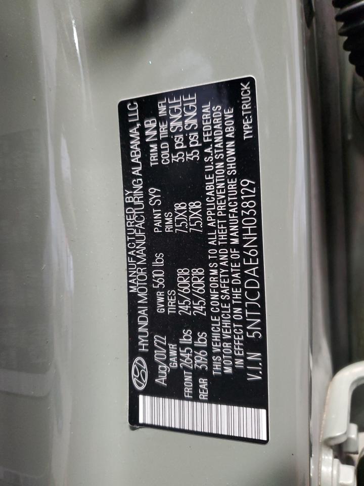 2022 Hyundai Santa Cruz Sel VIN: 5NTJCDAE6NH038129 Lot: 61945445