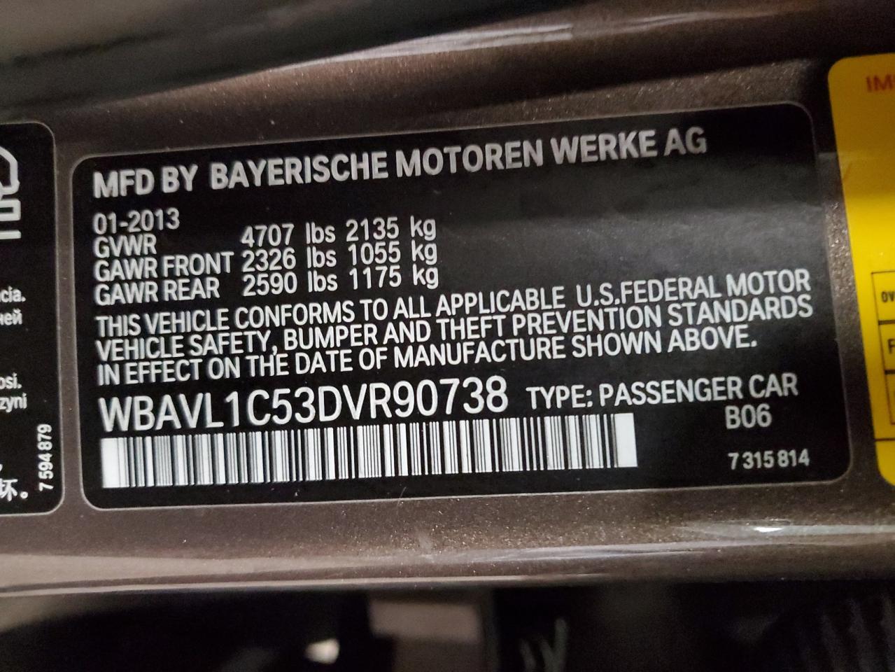 2013 BMW X1 xDrive28I VIN: WBAVL1C53DVR90738 Lot: 62418335