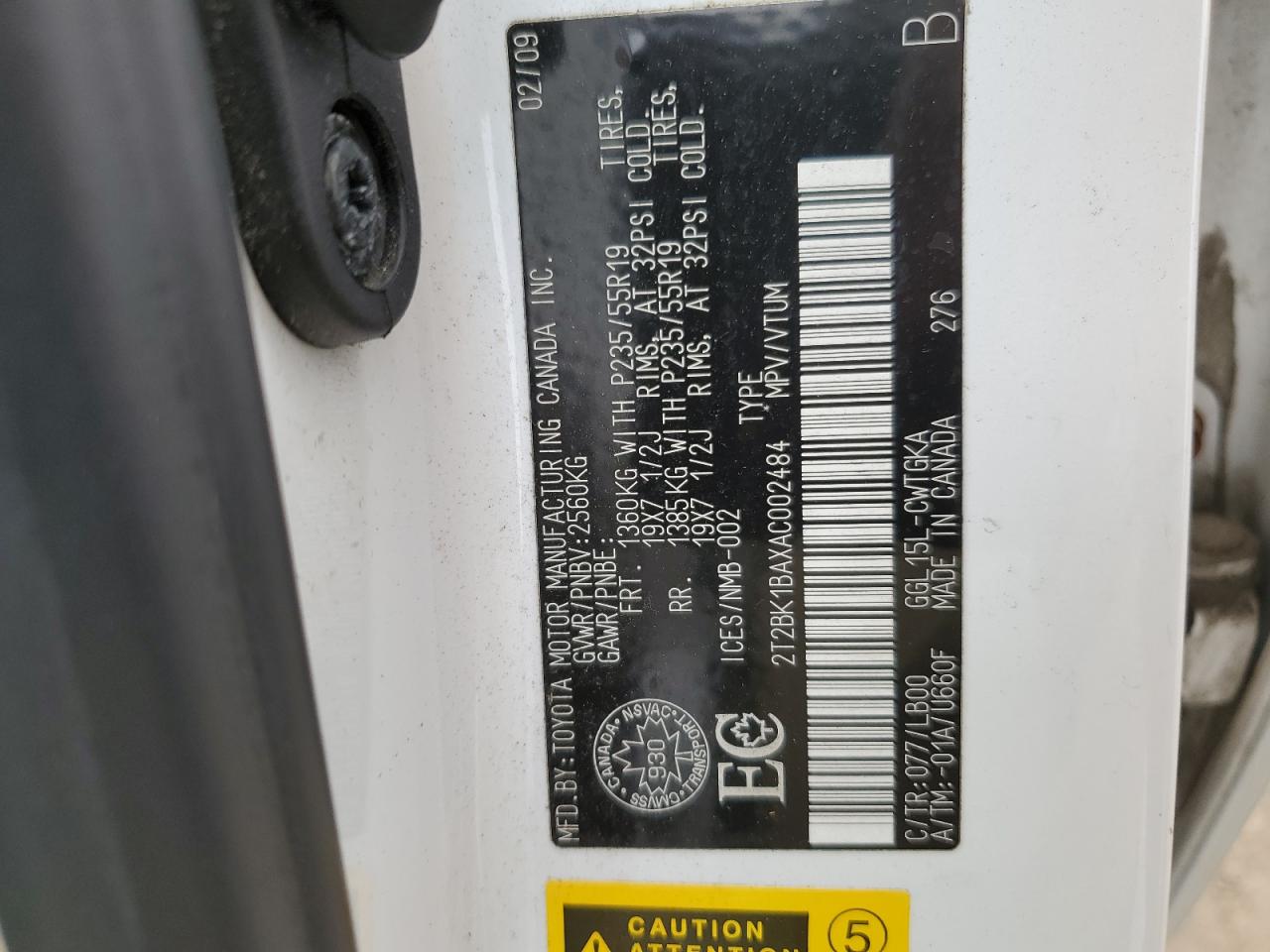 2010 Lexus Rx 350 VIN: 2T2BK1BAXAC002484 Lot: 61243095