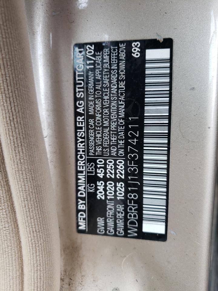 2003 Mercedes-Benz C 240 4Matic VIN: WDBRF81J13F374211 Lot: 61156455