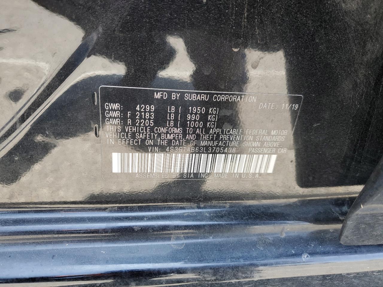 2020 Subaru Impreza VIN: 4S3GTAB63L3705438 Lot: 61102865