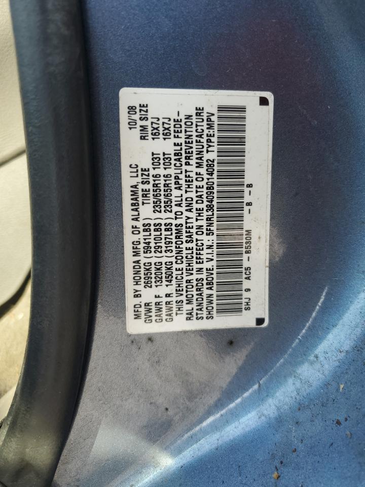 2009 Honda Odyssey Ex VIN: 5FNRL38409B014082 Lot: 62750485