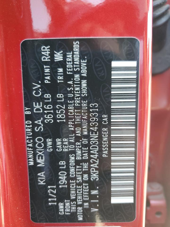 2022 Kia Rio Lx VIN: 3KPA24AD3NE439313 Lot: 62823515