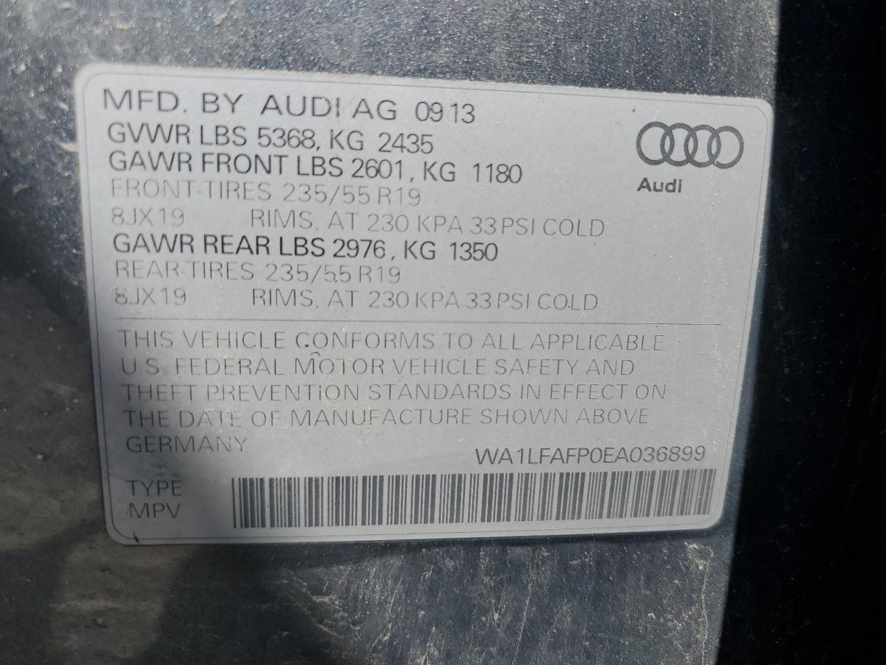 2014 Audi Q5 Premium Plus VIN: WA1LFAFP0EA036899 Lot: 62851965