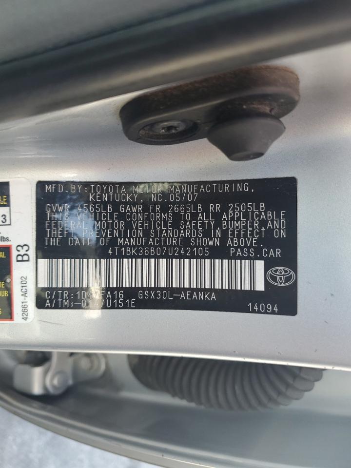 2007 Toyota Avalon Xl VIN: 4T1BK36B07U242105 Lot: 61917245