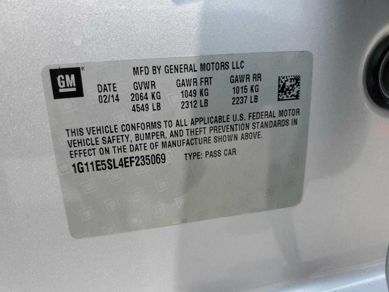 2014 Chevrolet Malibu 2Lt VIN: 1G11E5SL4EF235069 Lot: 60491425