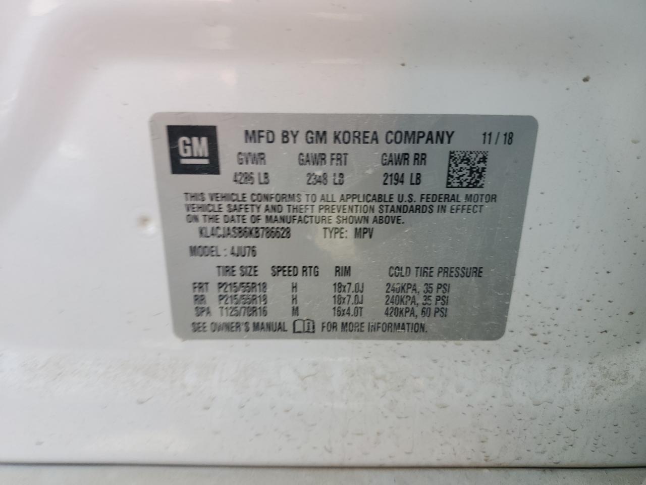 2019 Buick Encore Preferred VIN: KL4CJASB6KB786628 Lot: 61477925