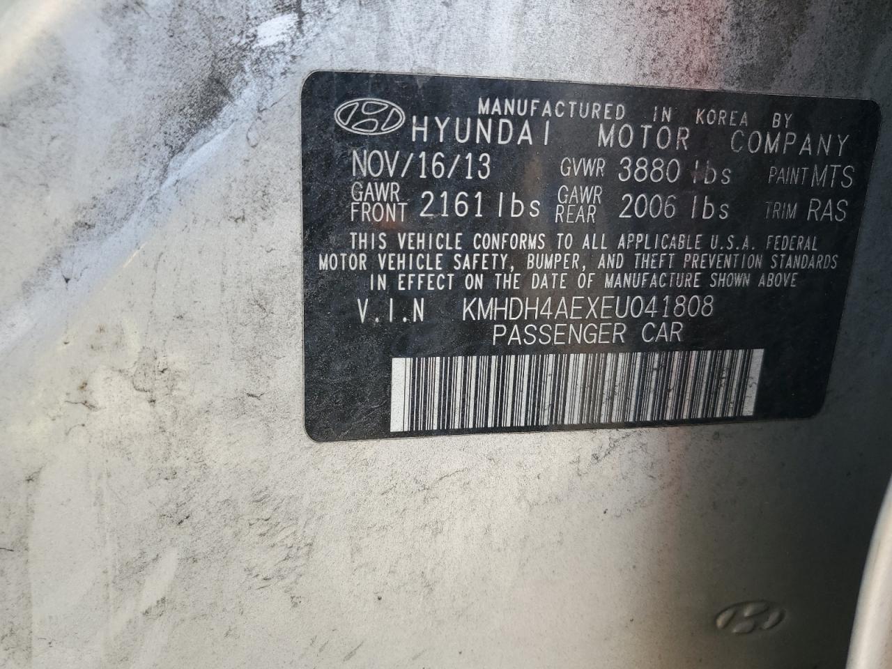 2014 Hyundai Elantra Se VIN: KMHDH4AEXEU041808 Lot: 60196495