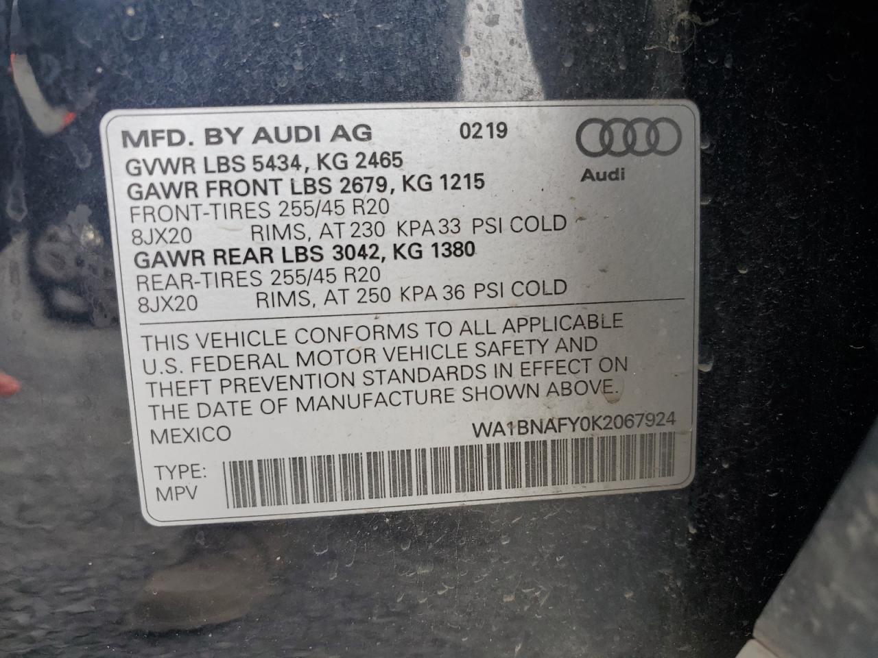 2019 Audi Q5 Premium Plus VIN: WA1BNAFY0K2067924 Lot: 62699985