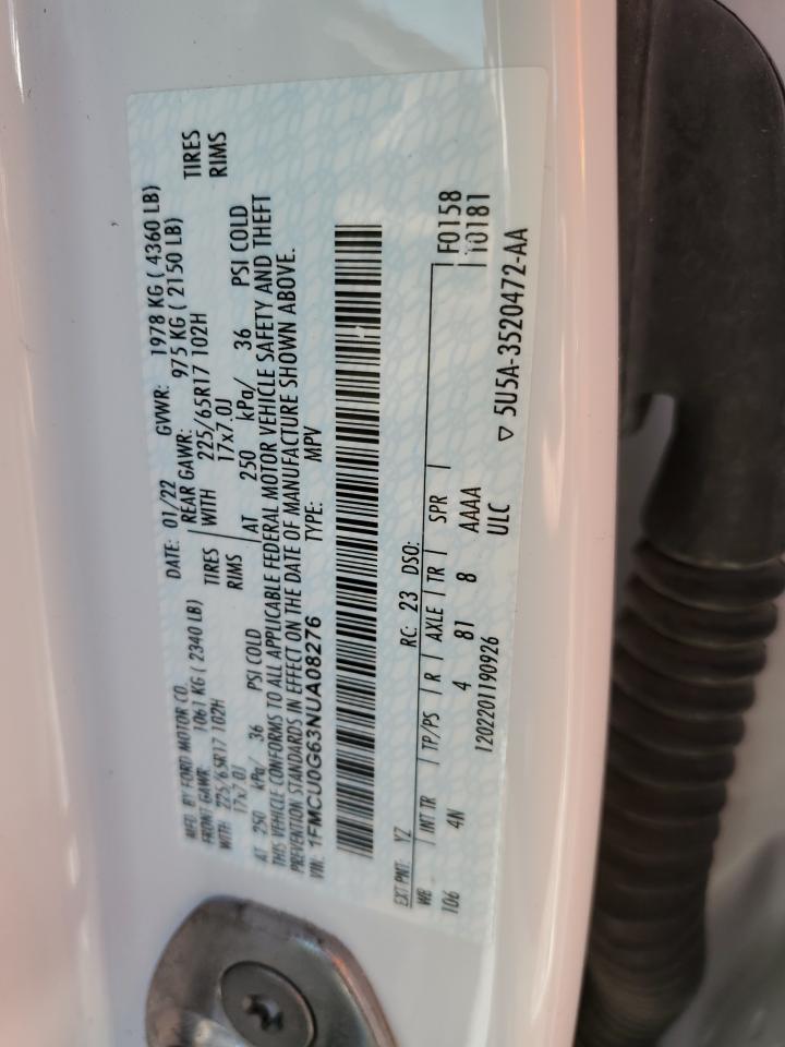 2022 Ford Escape Se VIN: 1FMCU0G63NUA08276 Lot: 61022265